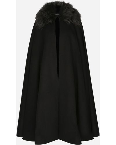 Dolce & Gabbana Capa con cuello de pelo sintético - Negro