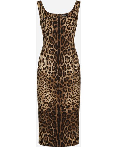 Dolce & Gabbana Vestido midi en seda satinada con estampado de leopardo - Multicolor