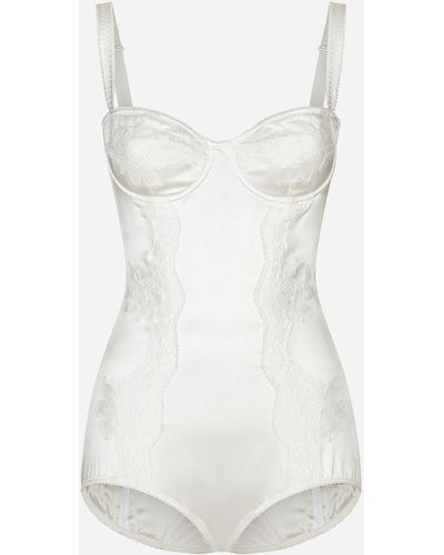 Dolce & Gabbana Silk Balconette-bra Bodysuit With Lace Detailing - White