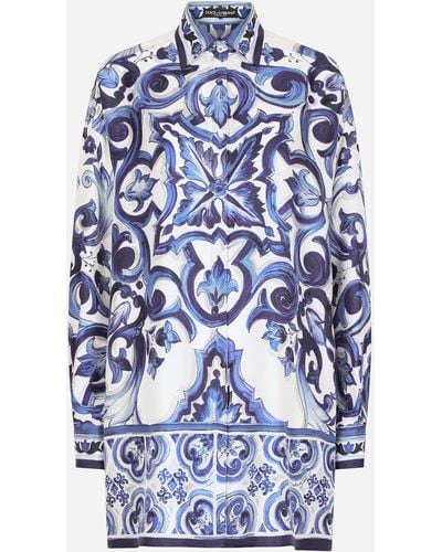 Dolce & Gabbana Seidenhemd mit Majolica-Print - Blau