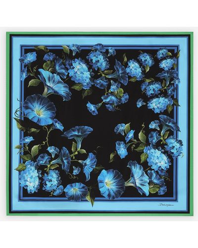 Dolce & Gabbana Tuch 50 x 50 aus Twill Glockenblumen-Print - Blau