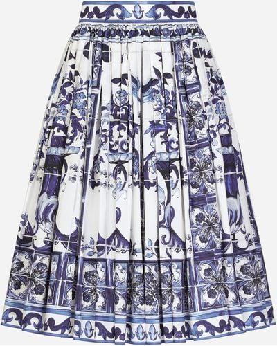 Dolce & Gabbana Poplin Midi Skirt With Majolica Print - Blue
