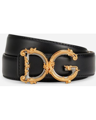 Dolce & Gabbana Barocco Logo Leather Belt - Black