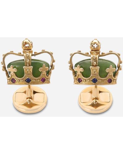 Dolce & Gabbana Crown yellow gold cufflinks with green jades - Blanc