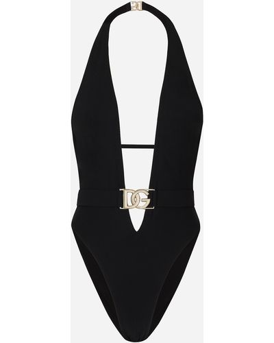 Dolce & Gabbana ワンピーススイムスーツ プランジネック ベルト - Black