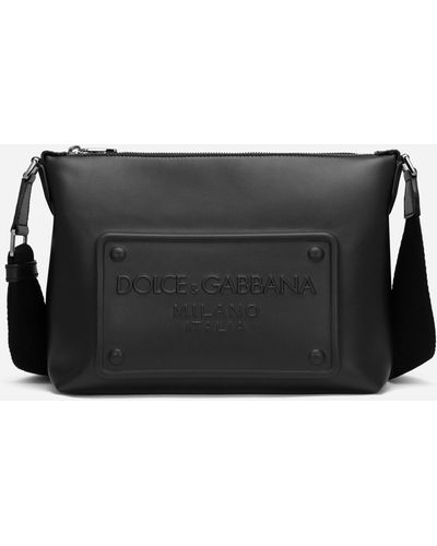 Dolce & Gabbana Sac à bandoulière en cuir de veau avec logo en relief - Noir