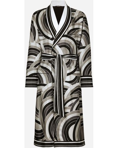 Dolce & Gabbana Robe de chambre en sergé de soie imprimé - Blanc