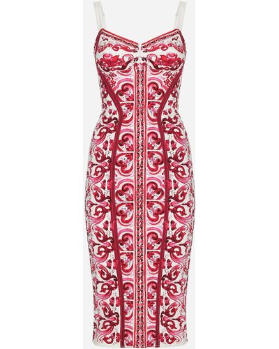 Dolce & Gabbana Vestido con corsé de charmeuse con estampado Maiolica - Rojo