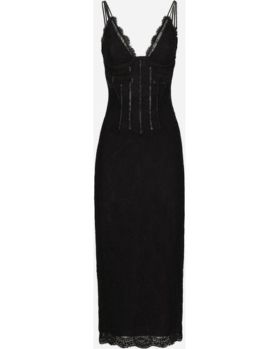 Dolce & Gabbana Vestido longuette tipo combinación de encaje: - Negro