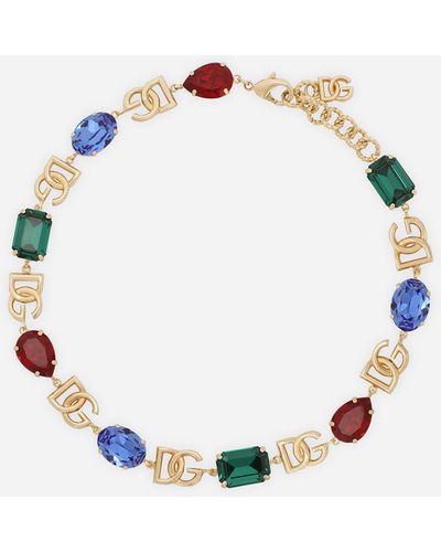 Dolce & Gabbana Necklace with DG logo and multi-colored crystals - Azul