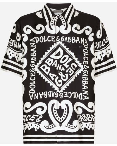 Dolce & Gabbana Camicia Hawaii in seta stampa Marina - Nero