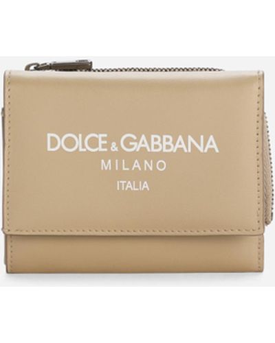 Dolce & Gabbana Geldbörse French Flap aus Kalbsleder mit Logo - Natur