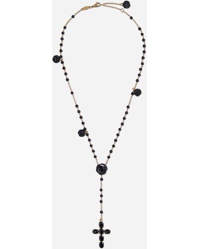 Dolce & Gabbana Yellow Gold Devotion Rosary Necklace With Black Oval Sapphires - White