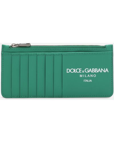 Dolce & Gabbana Kartenetui im Hochformat aus Kalbsleder mit Logo - Grün