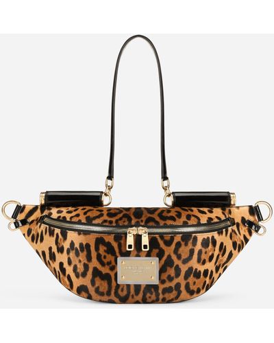 Dolce & Gabbana Small 90s Sicily Belt Bag In Leopard-print Pony Hair With Branded Plate - Multicolor