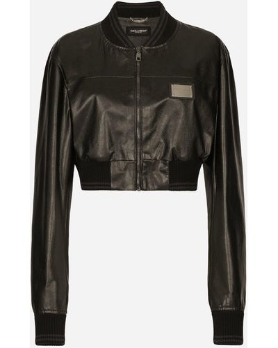 Dolce & Gabbana Bomber court en cuir nappa avec plaquette Dolce&Gabbana - Noir