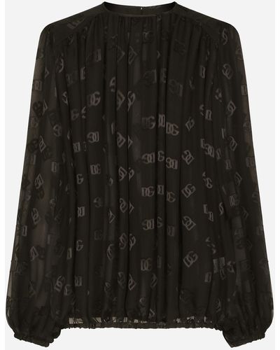 Dolce & Gabbana Devoré satin blouse with all-over DG logo - Nero