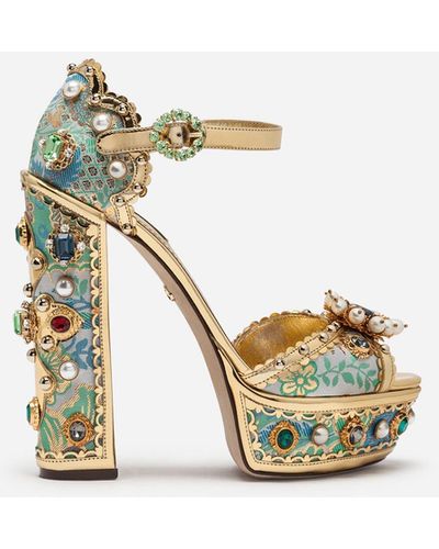 Dolce & Gabbana Jewel Sandals With Platform In Mirrored And Jacquard Calfskin - Metallic