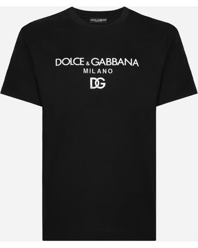 Dolce & Gabbana T-Shirt Baumwolle mit DG-Stickerei und Patch - Schwarz