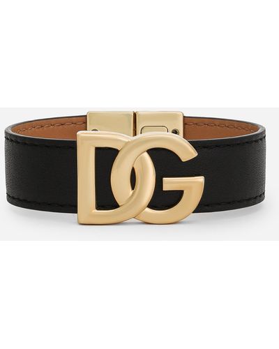 Dolce & Gabbana Bracelet en cuir de veau à logo DG - Noir