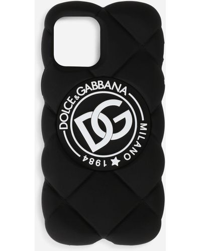 Dolce & Gabbana Cover iPhone 12 Pro aus Gummi in Matelassé-Optik mit DG-Logo - Schwarz