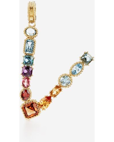 Dolce & Gabbana Charm V Rainbow alphabet aus 18-karätigem Gelbgold mit mehrfarbigen Edelsteinen - Blau