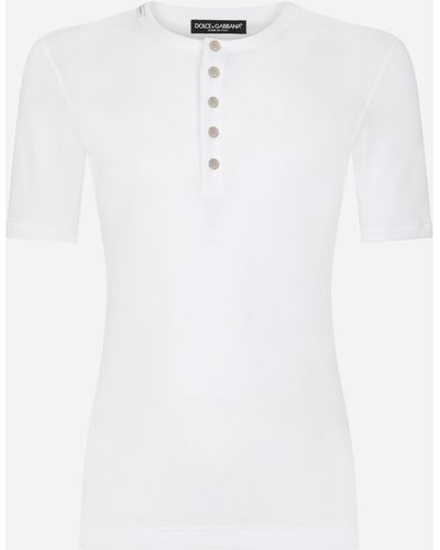 Dolce & Gabbana Serafino-T-Shirt aus gerippter Baumwolle - Weiß
