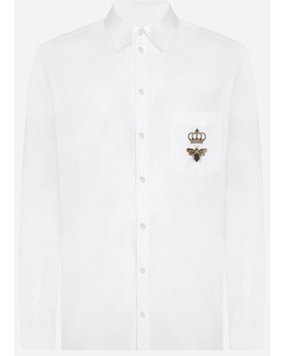 Dolce & Gabbana Cotton Martini-Fit Shirt With Embroidery - White