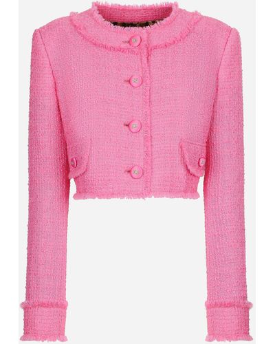 Dolce & Gabbana Verkürzte Jacke Aus Bouclé-tweed Aus Einer Wollmischung Mit Verzierungen - Pink