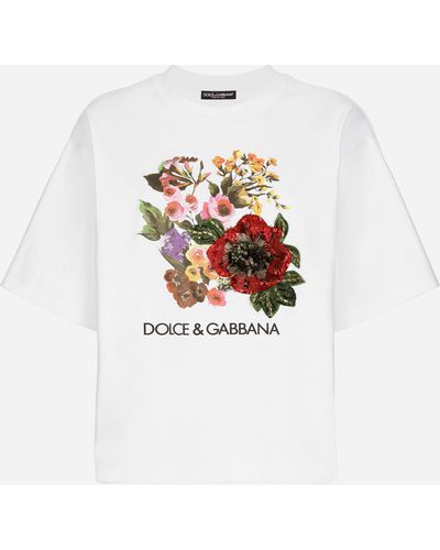 Dolce & Gabbana Camiseta de punto con estampado y bordado floral - Blanco