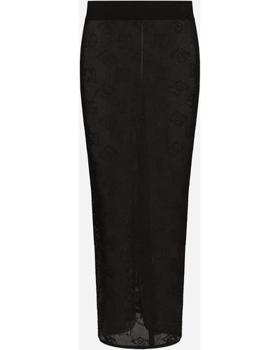 Dolce & Gabbana Mesh-Stitch Pencil Skirt With Jacquard Dg Logo - Black