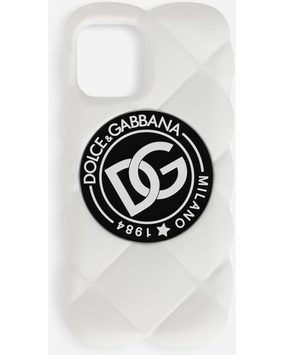 Dolce & Gabbana Cover iPhone 12 pro max in gomma effetto matelassé con logo DG - Bianco