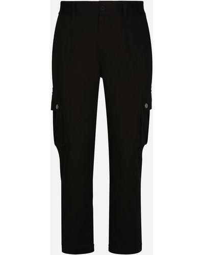 Dolce & Gabbana Pantalon cargo en coton avec plaquette à logo - Noir