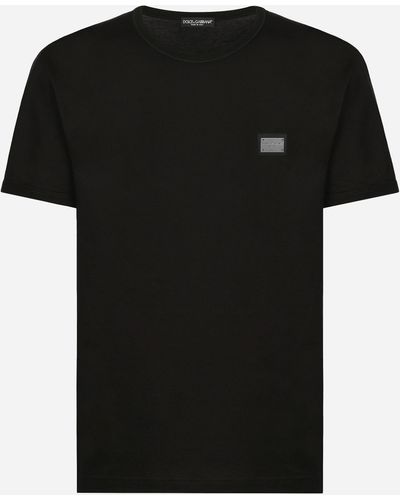 Dolce & Gabbana Camiseta de algodón con placa con logotipo - Negro