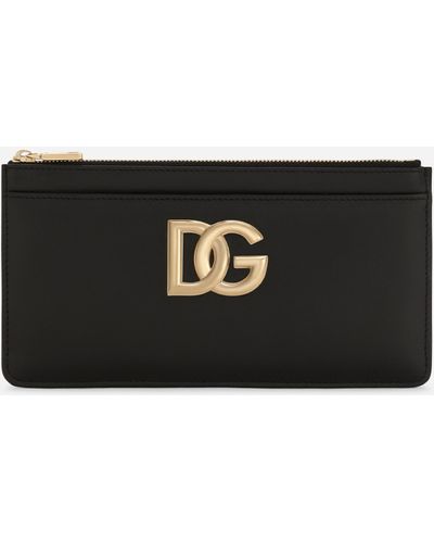Dolce & Gabbana Großes Kartenetui aus Kalbsleder mit DG-Logo - Schwarz