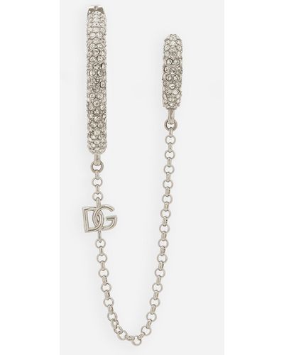 Dolce & Gabbana Single Earring With Rhinestones And Chain Ear Cuff - White