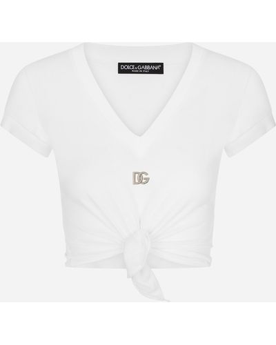 Dolce & Gabbana T-Shirt aus Jersey mit Knoten und DG-Logo - Blau