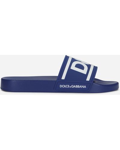 Dolce & Gabbana Rubber Beachwear Sliders With Dg Logo - Blue