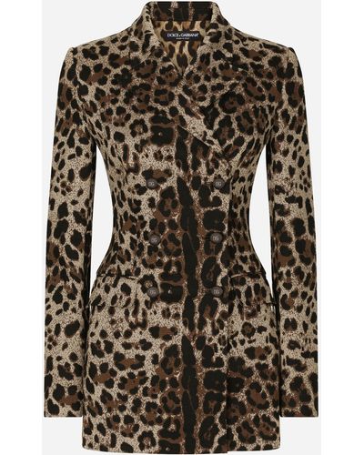 Dolce & Gabbana Double-Breasted Wool Turlington Jacket With Jacquard Leopard Design - Black