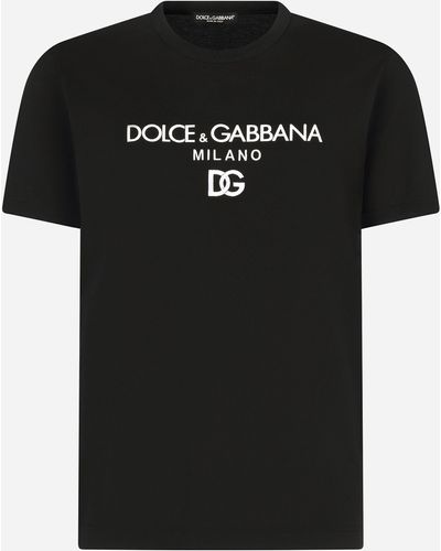 Dolce & Gabbana T-Shirt Baumwolle mit DG-Stickerei und Patch - Schwarz