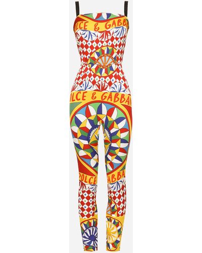 Dolce & Gabbana Jumpsuit aus Funktionsjersey Carretto-Print - Weiß