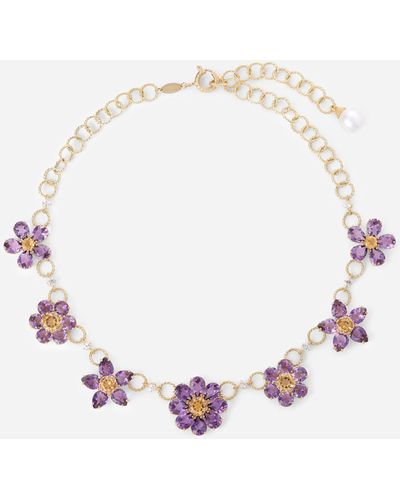 Dolce & Gabbana Spring necklace in yellow 18kt gold with amethyst floral motif - Natur