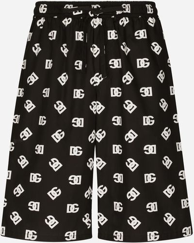 Dolce & Gabbana Cotton jogging Shorts With Dg Monogram Print - Black