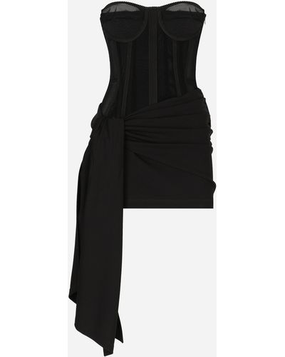 Dolce & Gabbana Vestido corto con detalle de corsé de punto milano - Negro