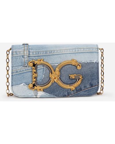 Dolce & Gabbana Clutch DG Girls in patchwork denim e pelle di vitello liscio - Blu