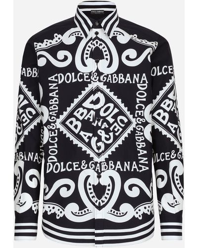 Dolce & Gabbana Camisa Martini de algodón con estampado Marina - Negro