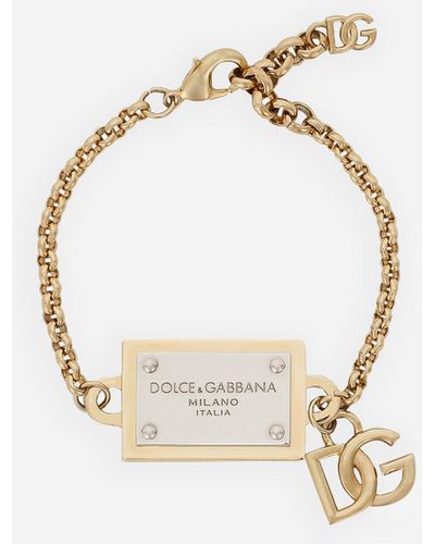 Dolce & Gabbana Bracelet With Dg And Logo Tag - Metallic