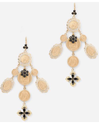 Dolce & Gabbana Yellow gold Sicily earrings with medals and cross pendants - Blanco