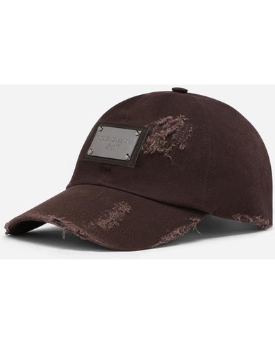 Dolce & Gabbana Cappello baseball in cotone con placca logata - Marrone