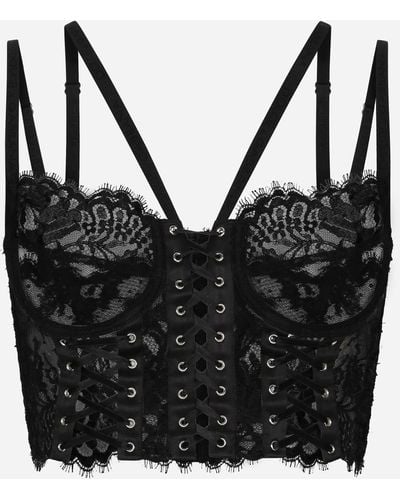 Dolce & Gabbana Corsé lencero de encaje con tirantes y ojales - Negro